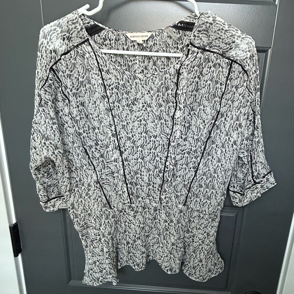 Rebecca Taylor Sz 4 Black /White Sheer Top